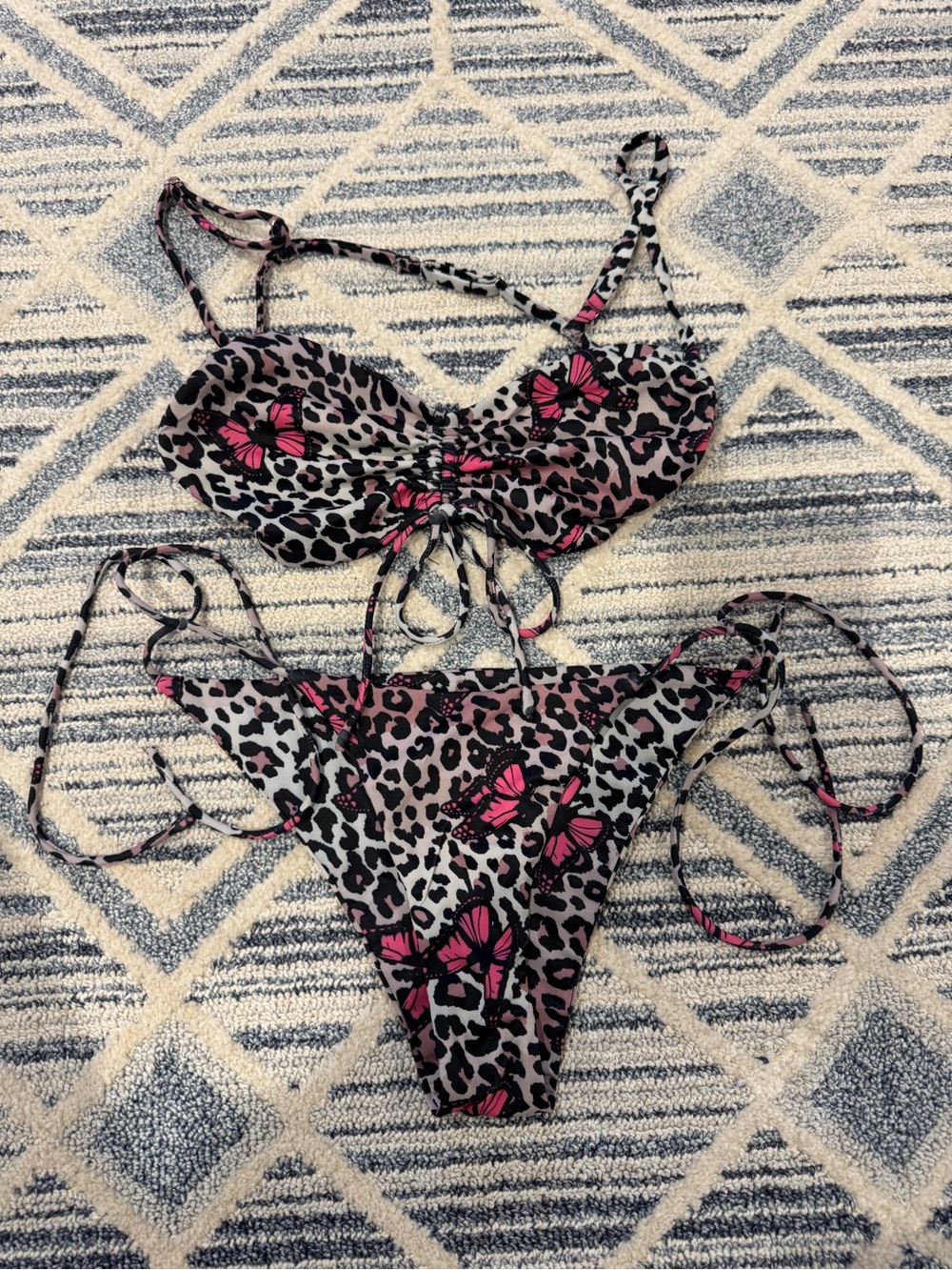 Superdown Leopard & Pink Butterfly Bikini Set